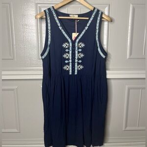 NWT ENTRO Sun Embroidered Blue Dress